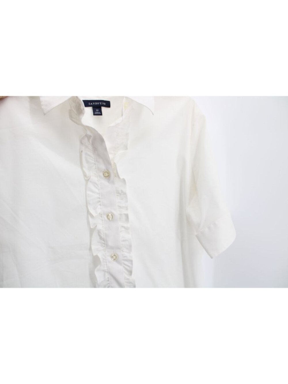 Lands End White Short Sleeve Ruffle Blouse Size 12 94314 - Picture 4 of 5